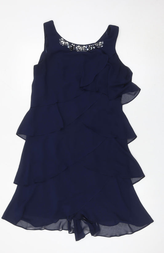 Gina Bacconi Women’s Blue Size 12 Beaded Chiffon Shift Dress