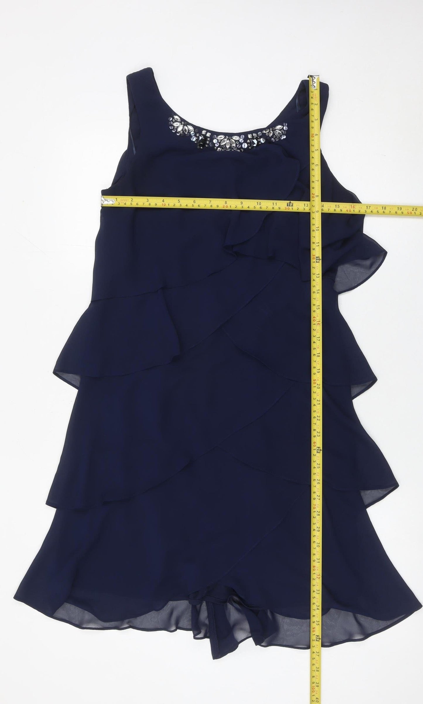 Gina Bacconi Women’s Blue Size 12 Beaded Chiffon Shift Dress