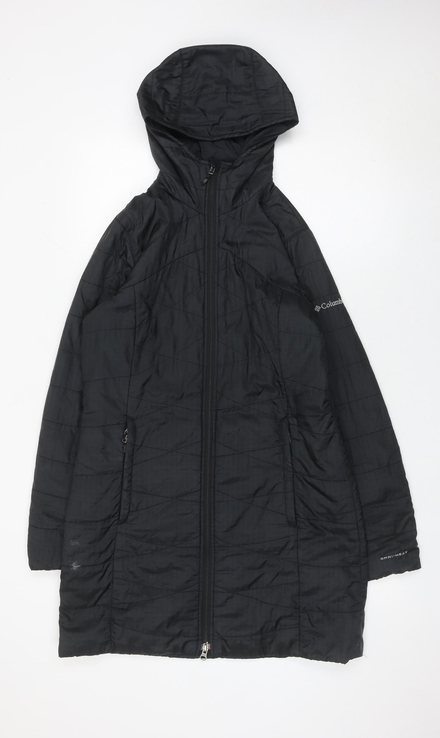 Columbia Womens Black Long Puffer Coat S Hooded Quilted Winter