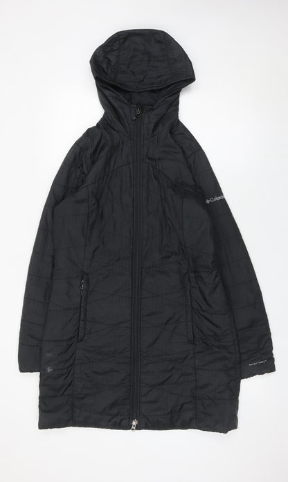 Columbia Womens Black Long Puffer Coat S Hooded Quilted Winter