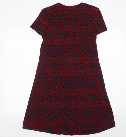 Marks and Spencer Women Red Geometric Cotton Shift Dress UK 6