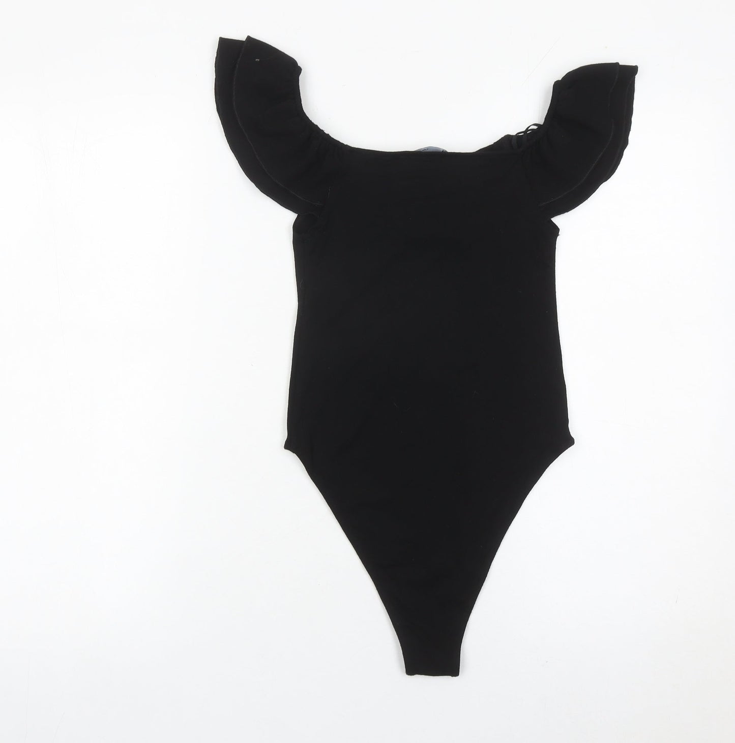 Zara Women Black Off Shoulder Ruffle Bodysuit Size S