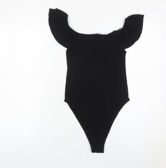 Zara Women Black Off Shoulder Ruffle Bodysuit Size S