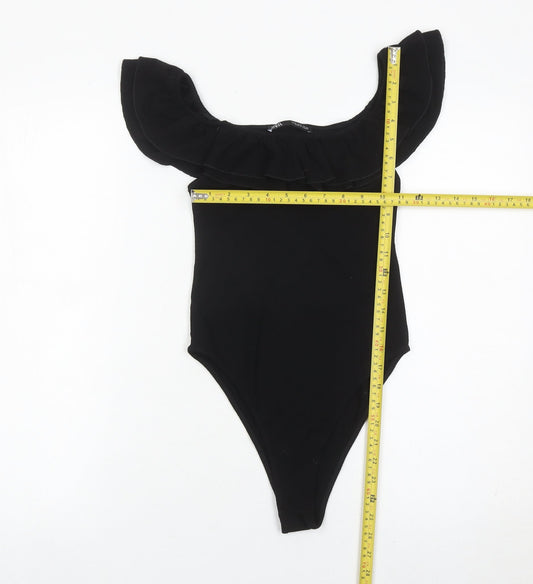 Zara Women Black Off Shoulder Ruffle Bodysuit Size S