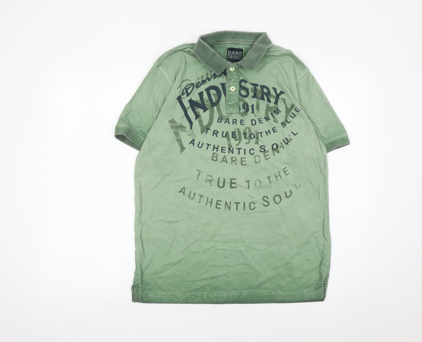 Bare Denim Men's Green Polo Shirt Size L Graphic Print Casual