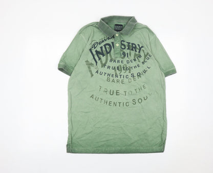 Bare Denim Men's Green Polo Shirt Size L Graphic Print Casual