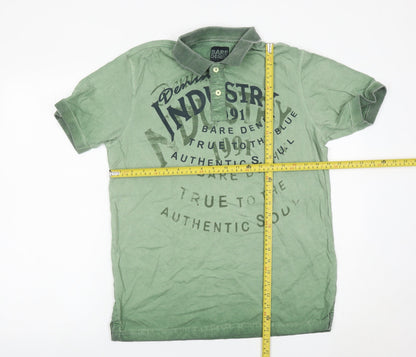 Bare Denim Men's Green Polo Shirt Size L Graphic Print Casual