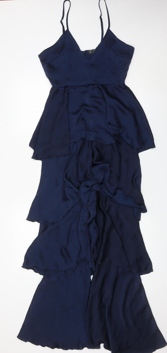 Missguided Women's Blue Size 10 Wide Leg Ruffle Strappy Jumpsuit