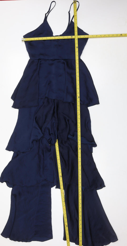 Missguided Women's Blue Size 10 Wide Leg Ruffle Strappy Jumpsuit