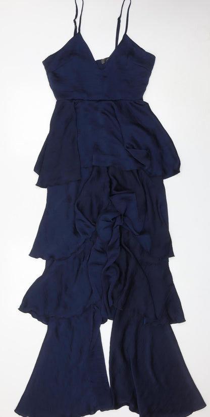 Missguided Women's Blue Size 10 Wide Leg Ruffle Strappy Jumpsuit