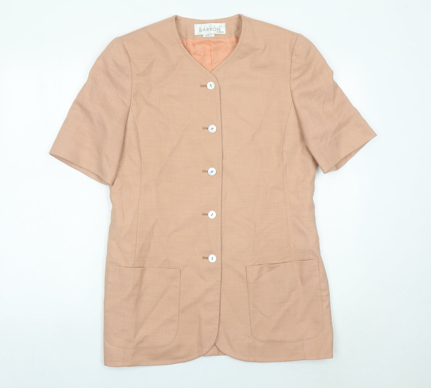 Peter Barron Womens Beige Size 12 Suit Jacket Short Sleeve Blazer