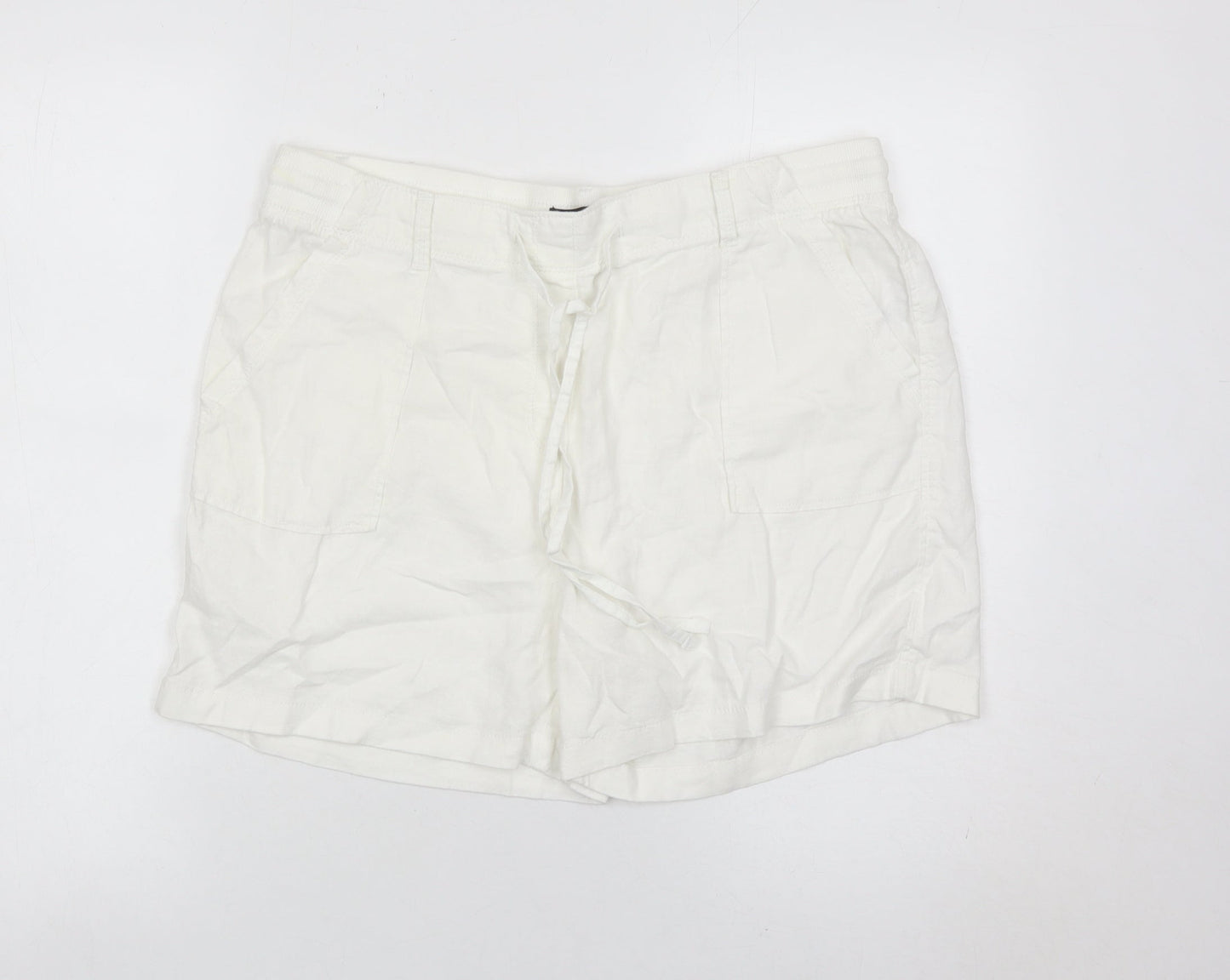 Marks and Spencer Women’s White Linen Blend Utility Shorts Size 14