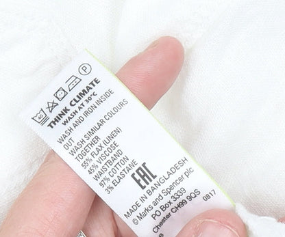 Marks and Spencer Women’s White Linen Blend Utility Shorts Size 14