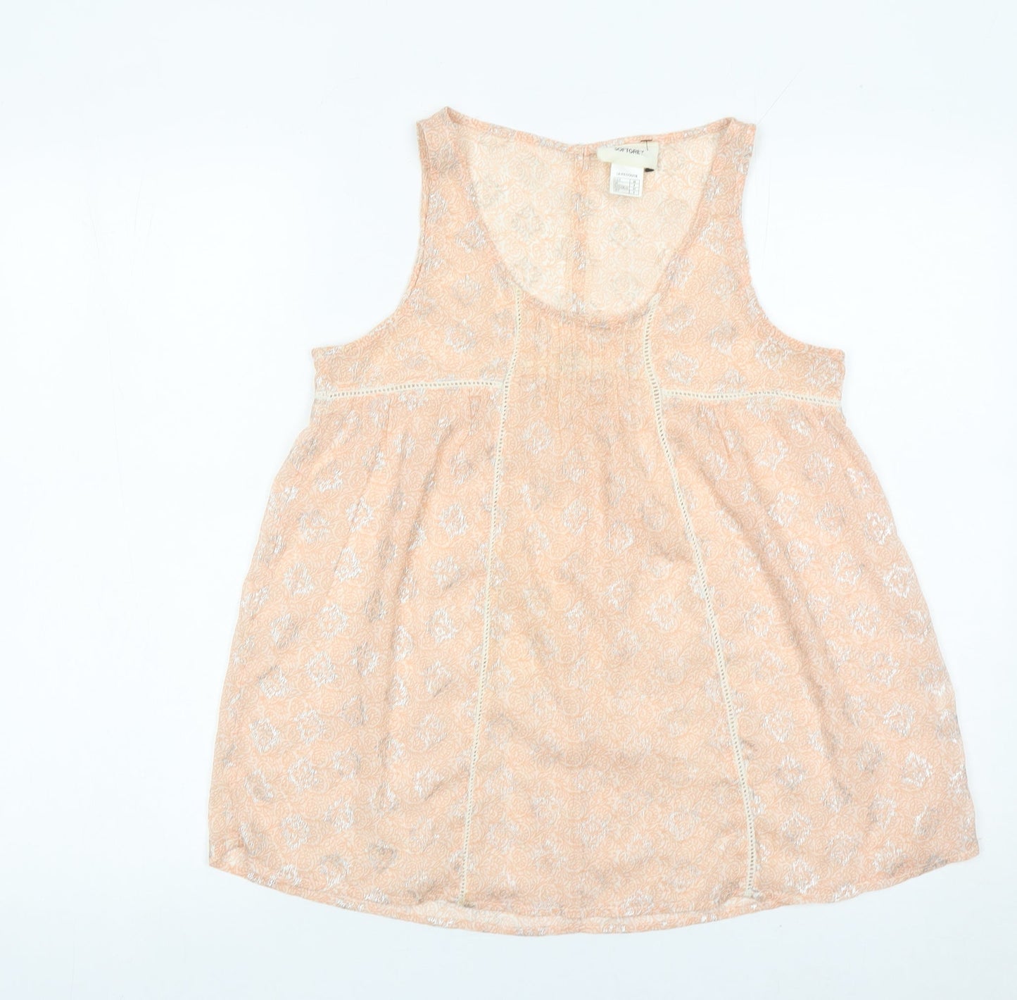 Softgrey Women Peach Floral Crochet Tank Top Size 8 Summer Casual