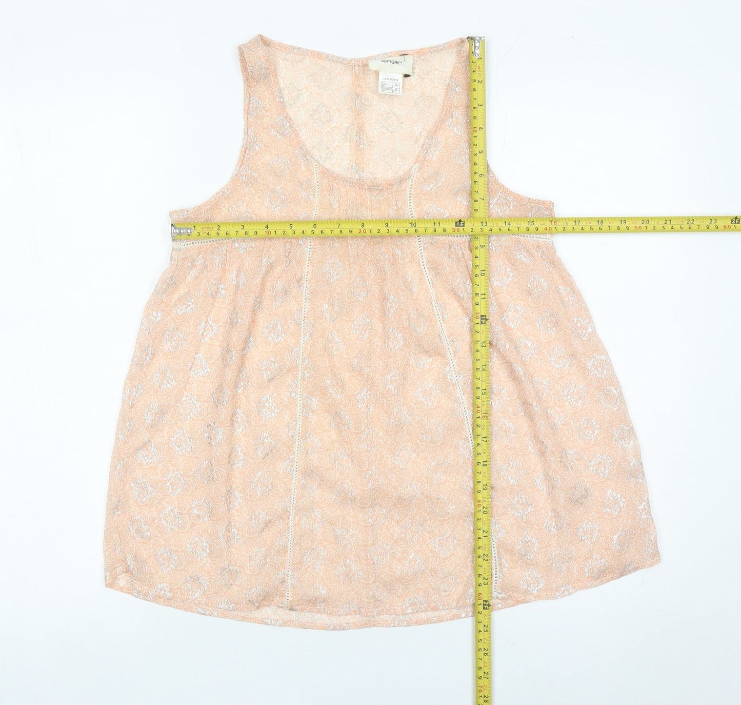 Softgrey Women Peach Floral Crochet Tank Top Size 8 Summer Casual