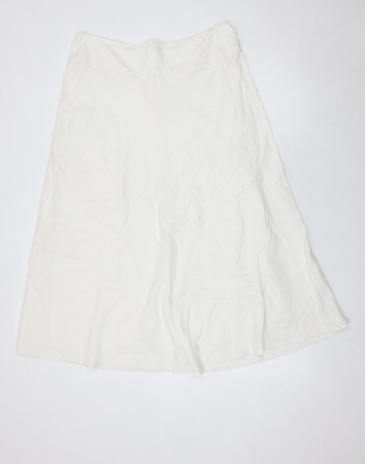 Marks and Spencer Women’s White A-Line Midi Skirt Size 14 Linen Blend