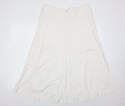 Marks and Spencer Women’s White A-Line Midi Skirt Size 14 Linen Blend