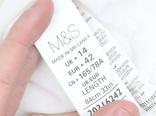 Marks and Spencer Women’s White A-Line Midi Skirt Size 14 Linen Blend