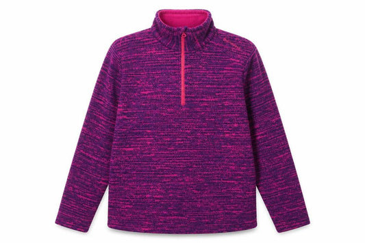 Front view of Decathlon girls’ purple fleece sweatshirt 14 years 1/2 zip pullover