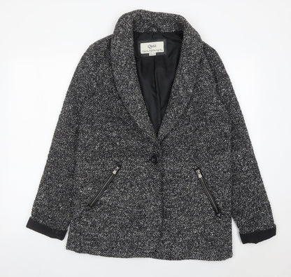 Quiz Women Grey Tweed Shawl Collar Blazer Jacket Size 10
