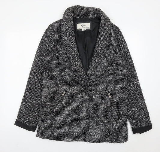 Quiz Women Grey Tweed Shawl Collar Blazer Jacket Size 10