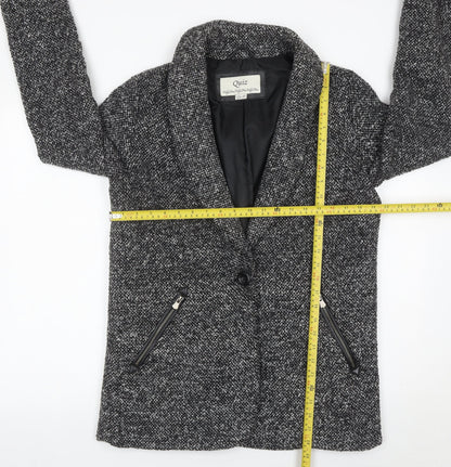 Quiz Women Grey Tweed Shawl Collar Blazer Jacket Size 10