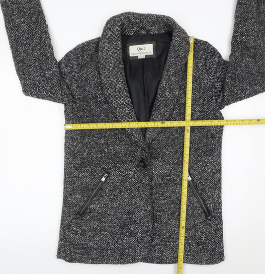 Quiz Women Grey Tweed Shawl Collar Blazer Jacket Size 10