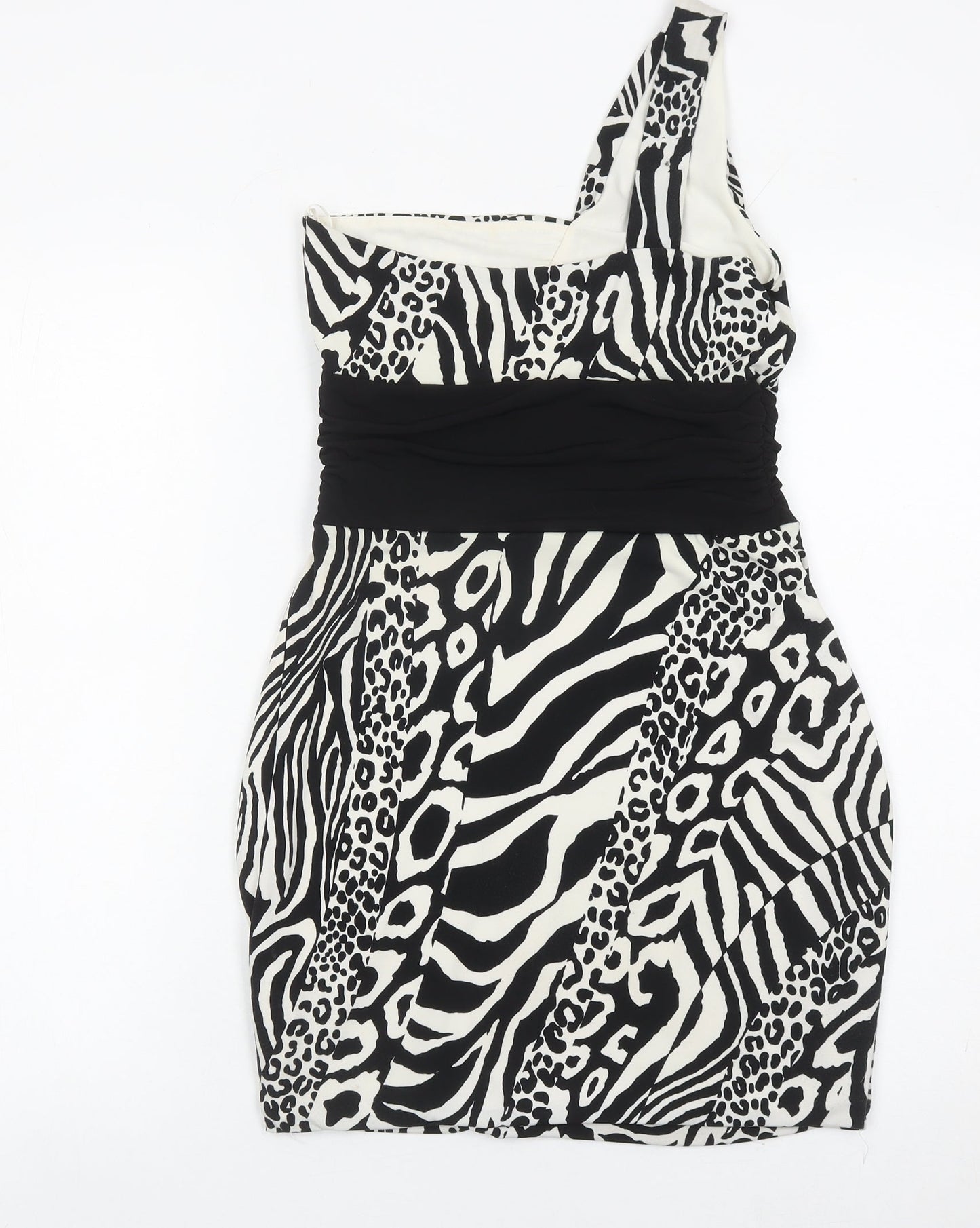 Jane Norman Women’s Black White Animal Print Bodycon One Shoulder Dress Size 12