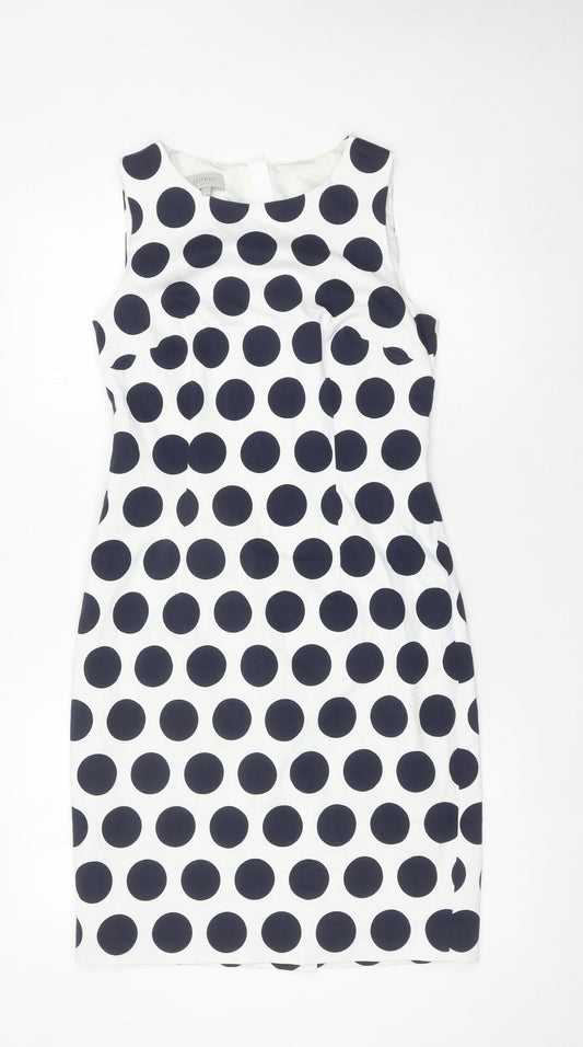 Hobbs Women White Polka Dot Sheath Dress Size 10 Sleeveless