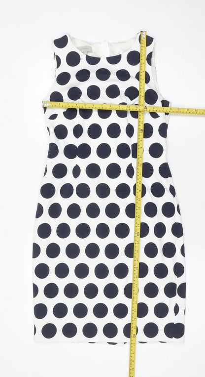 Hobbs Women White Polka Dot Sheath Dress Size 10 Sleeveless