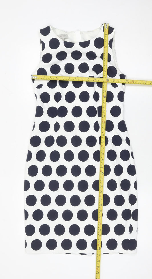 Hobbs Women White Polka Dot Sheath Dress Size 10 Sleeveless