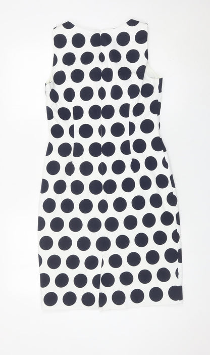 Hobbs Women White Polka Dot Sheath Dress Size 10 Sleeveless