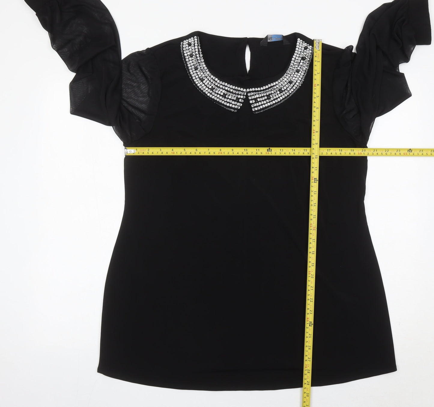 Womens UK Size 18 Blue Chameleon Black Tunic Blouse