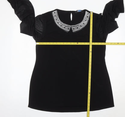 Womens UK Size 18 Blue Chameleon Black Tunic Blouse