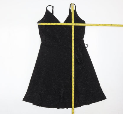New Look Women’s Black Wrap Dress Size 12 Glitter Ruffle Party