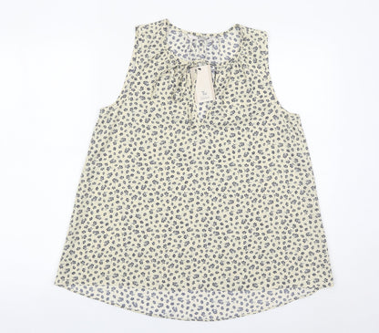 Tu Women’s Ivory Floral Sleeveless Blouse Size 8 Scoop Neck
