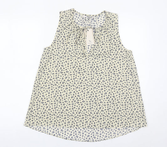 Tu Women’s Ivory Floral Sleeveless Blouse Size 8 Scoop Neck