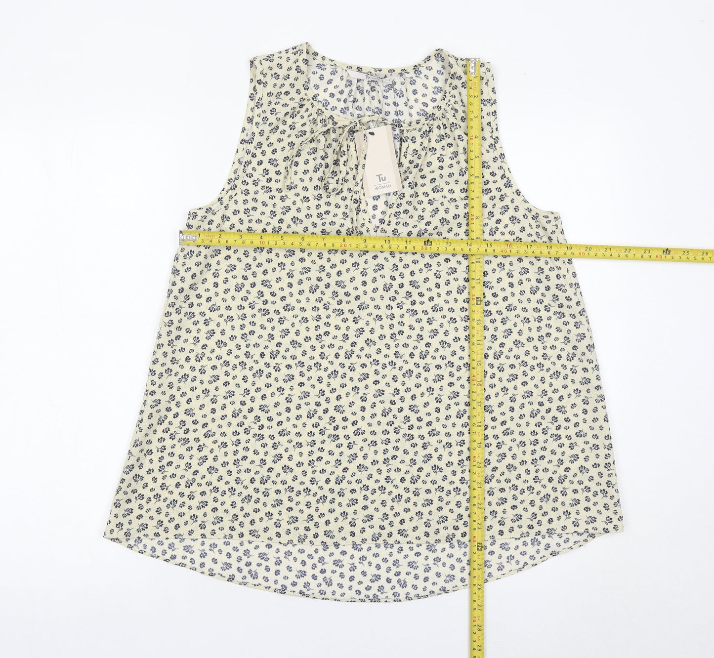 Tu Women’s Ivory Floral Sleeveless Blouse Size 8 Scoop Neck