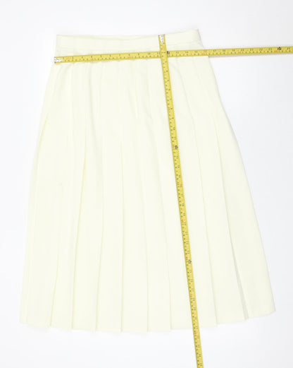 Marks and Spencer Women Ivory Pleated Knee Length Skirt Size 16