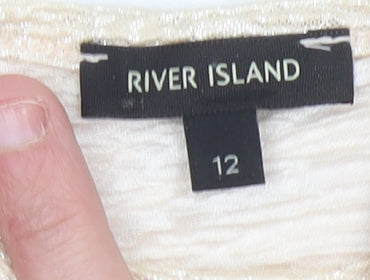 Womens UK Size 12 River Island Beige Basic T-Shirt