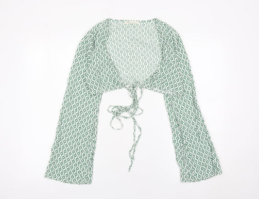Womens UK Size XS Pull & Bear Green Cropped Blouse
