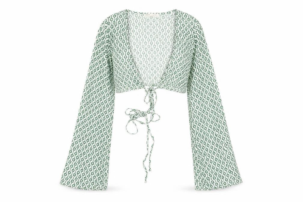 Womens UK Size XS Pull & Bear Green Cropped Blouse