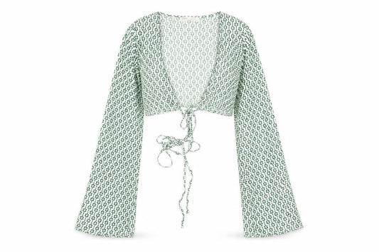 Womens UK Size XS Pull & Bear Green Cropped Blouse