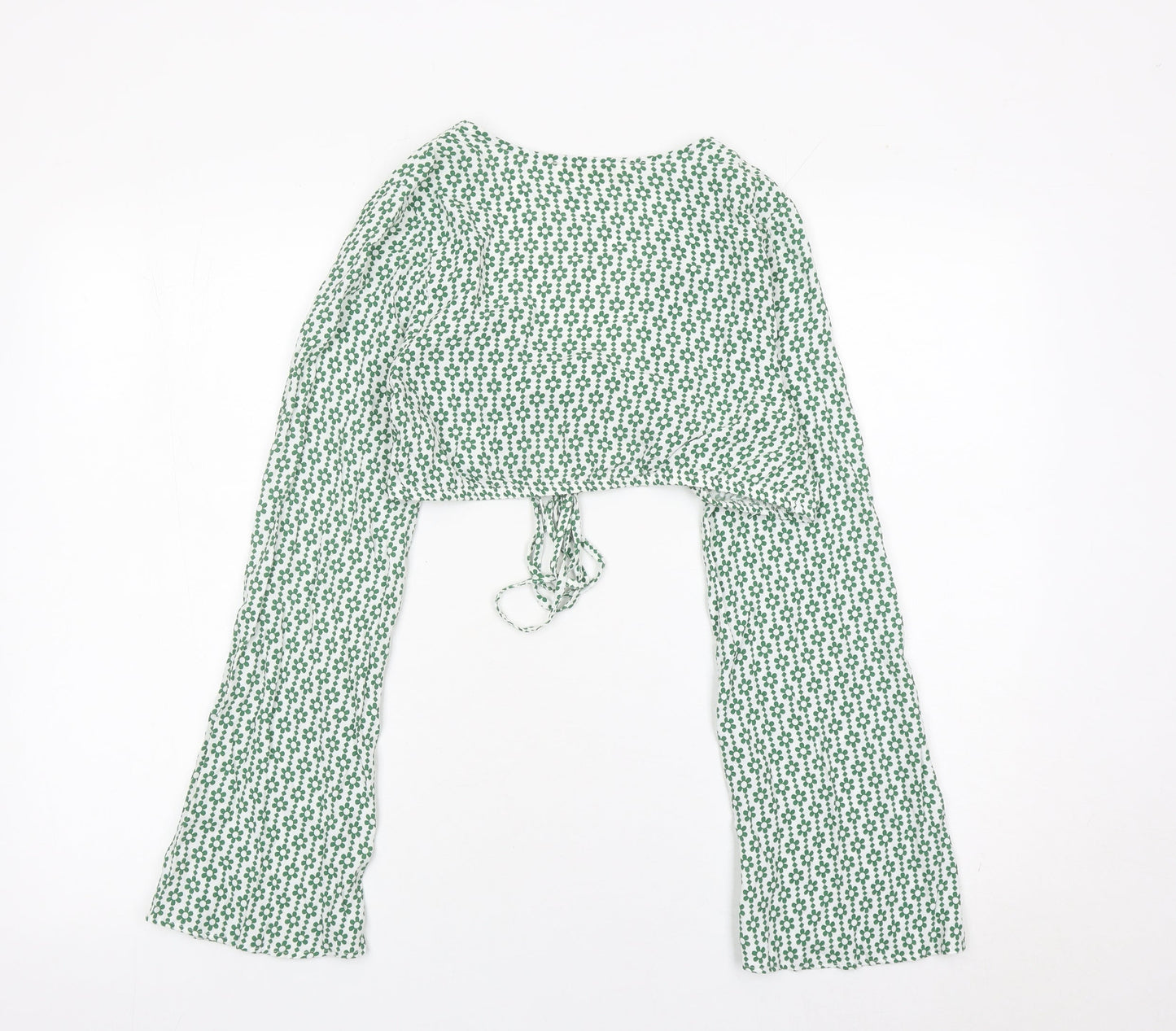 Womens UK Size XS Pull & Bear Green Cropped Blouse