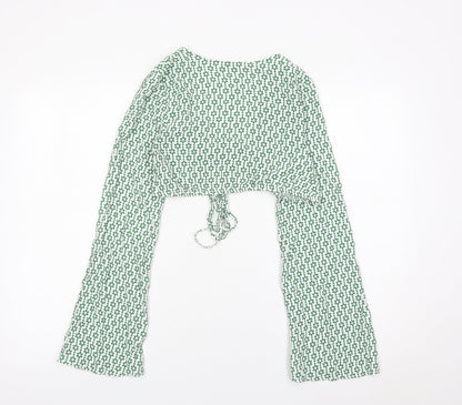 Womens UK Size XS Pull & Bear Green Cropped Blouse