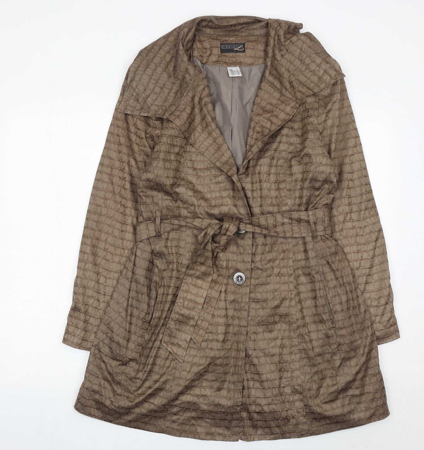 Creation L Womens Brown Size 16 Trench Coat Belted Mid-Length