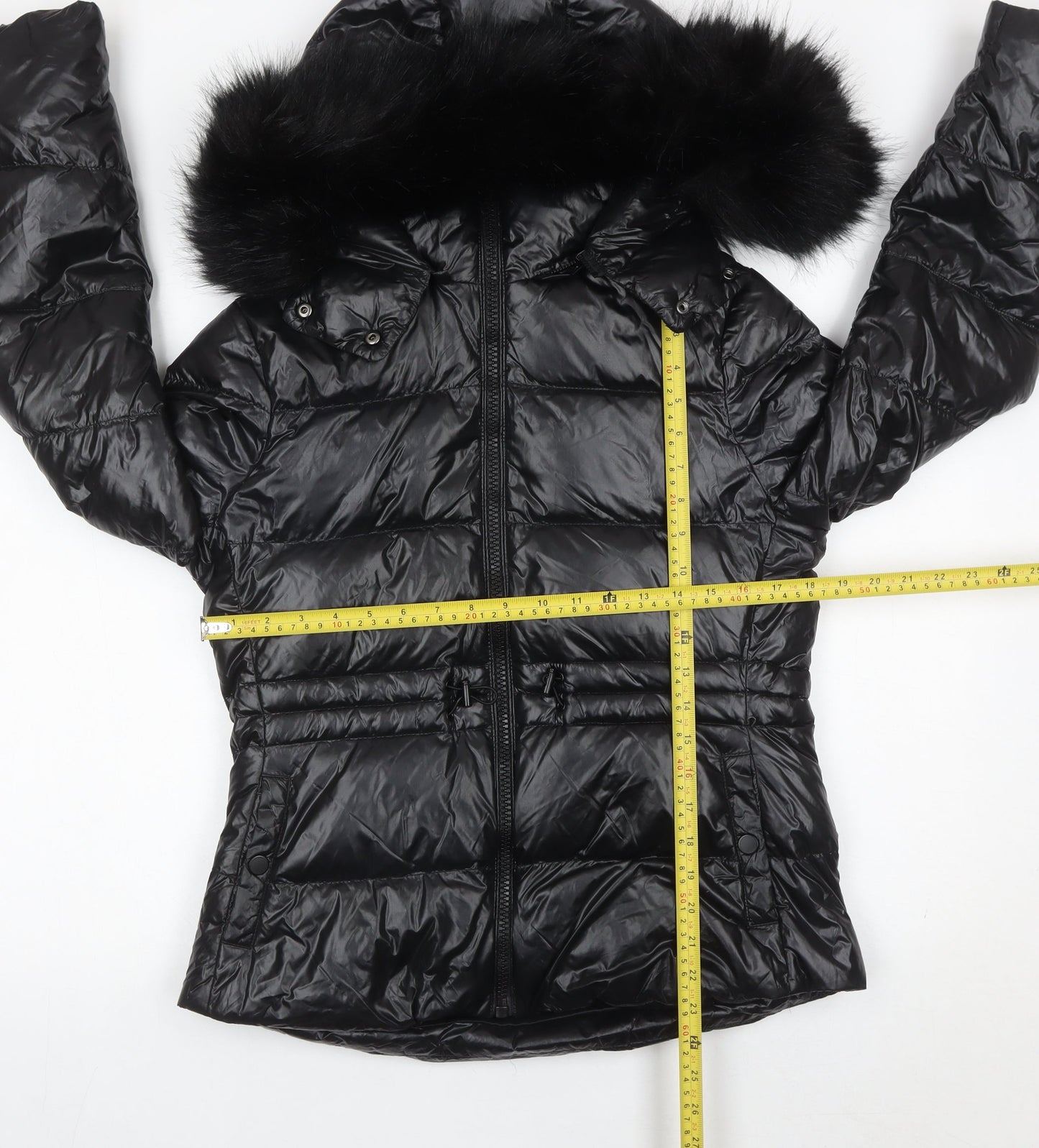 Zara Women Black Puffer Jacket Size 12 Hooded Down Winter Coat
