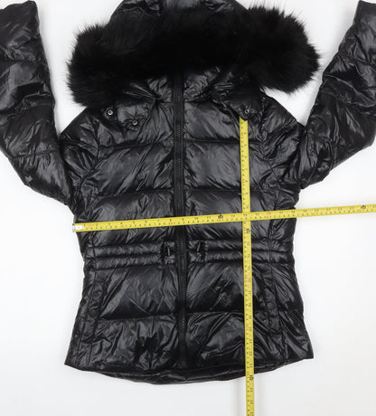 Zara Women Black Puffer Jacket Size 12 Hooded Down Winter Coat