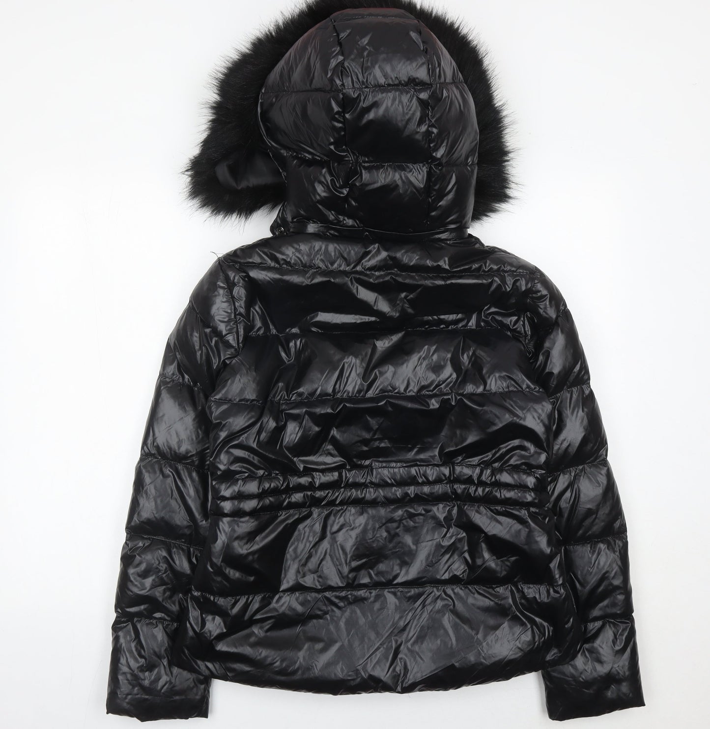 Zara Women Black Puffer Jacket Size 12 Hooded Down Winter Coat