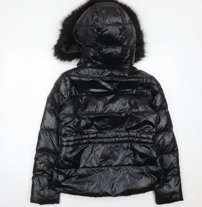 Zara Women Black Puffer Jacket Size 12 Hooded Down Winter Coat